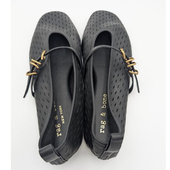 Rag & Bone Spire Perforated Mary Jane Flat Women's Black Leather Size US8.5 EU39 - Picture 5 of 13